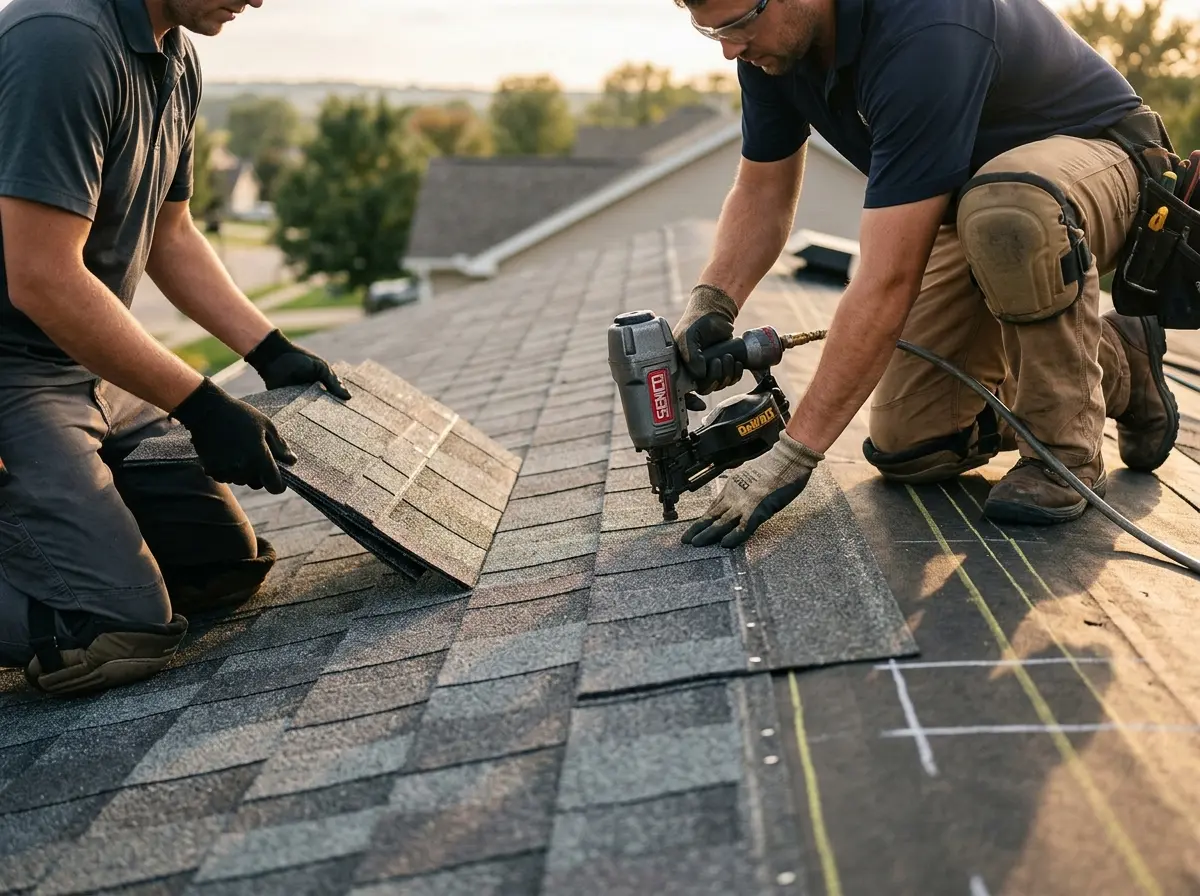 Professional roofer working on a residential roof in Cupertino